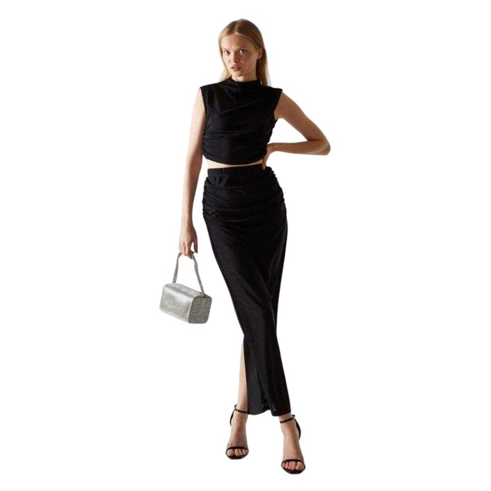Glamorous Womens/Ladies Glitter Fitted Crop Top / Black